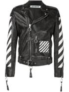 Off-white Arrow Print Biker Jacket, Men's, Size: Medium, Blue, Calf Leather/viscose
