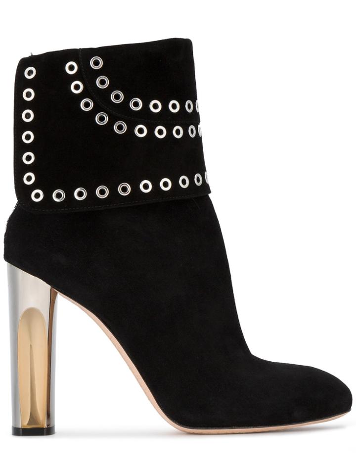 Alexander Mcqueen Black Suede Fold Over Eyelet 110 Boots