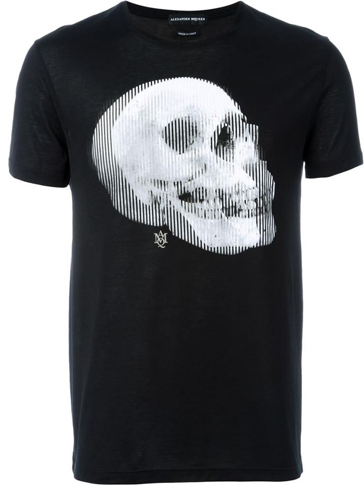 Alexander Mcqueen Skull Print T-shirt, Men's, Size: Large, Black, Cotton