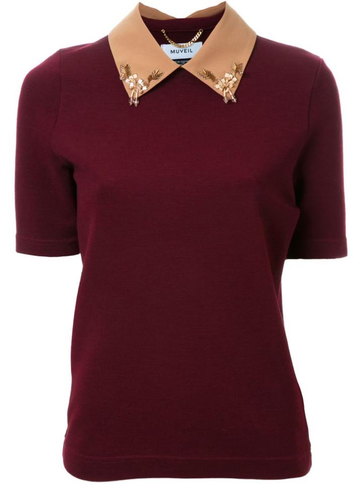 Muveil Embellished Collar Knit Top, Women's, Size: 38, Red, Acrylic/nylon/polyester/wool