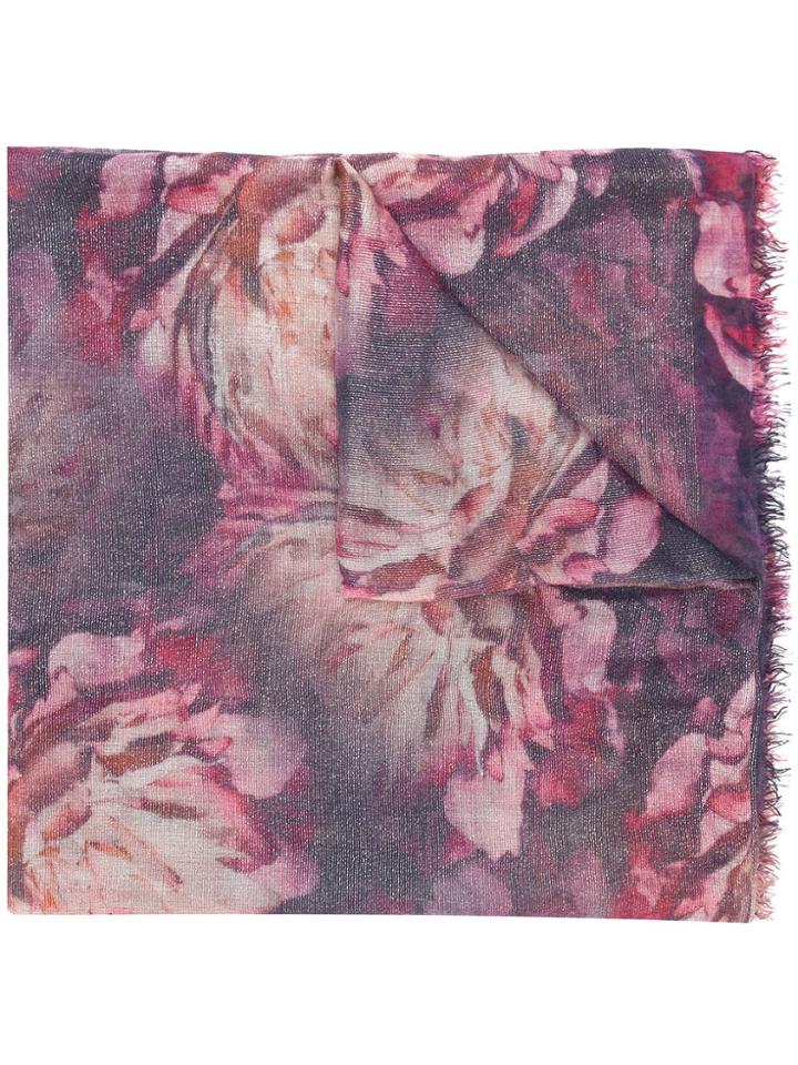 Faliero Sarti Peony Printed Scarf - Pink & Purple