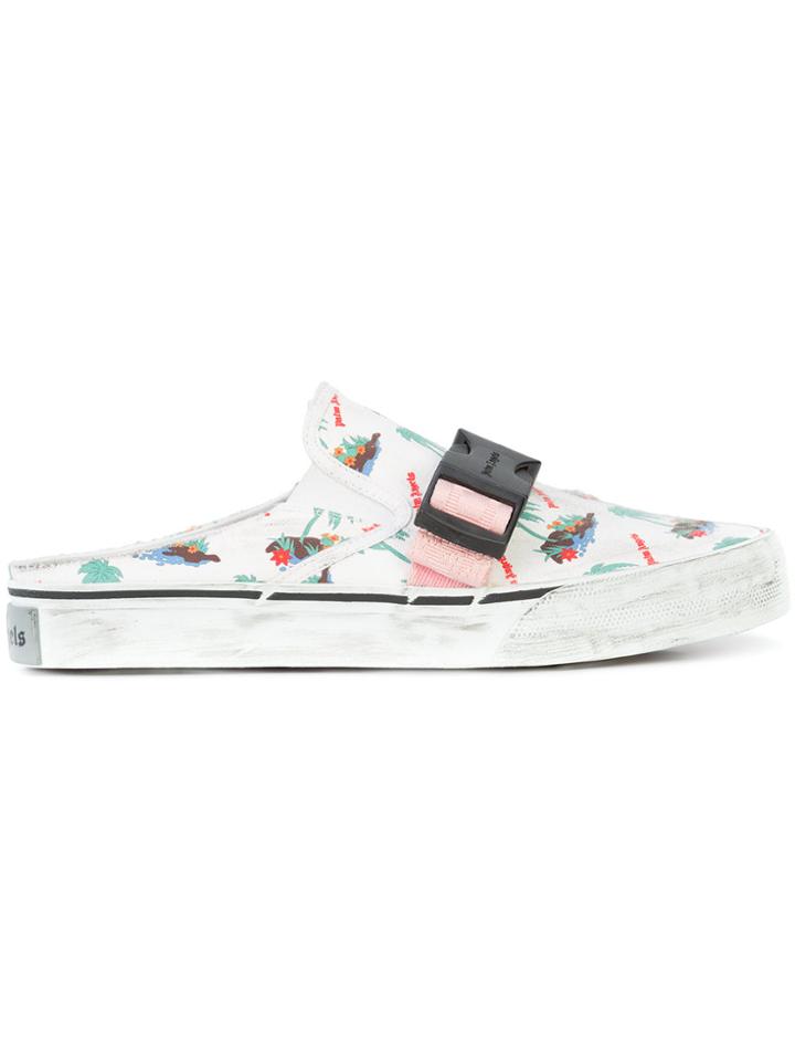 Palm Angels Logo Print Buckle Sneakers - White