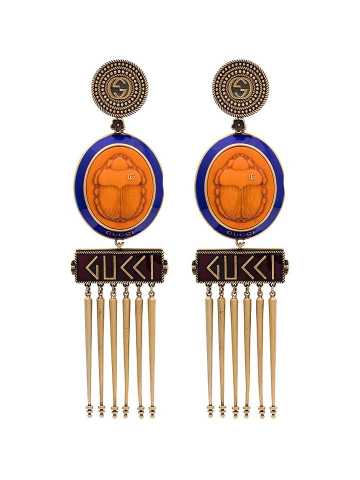 Gucci Beetle Cameo Earrings - Orange