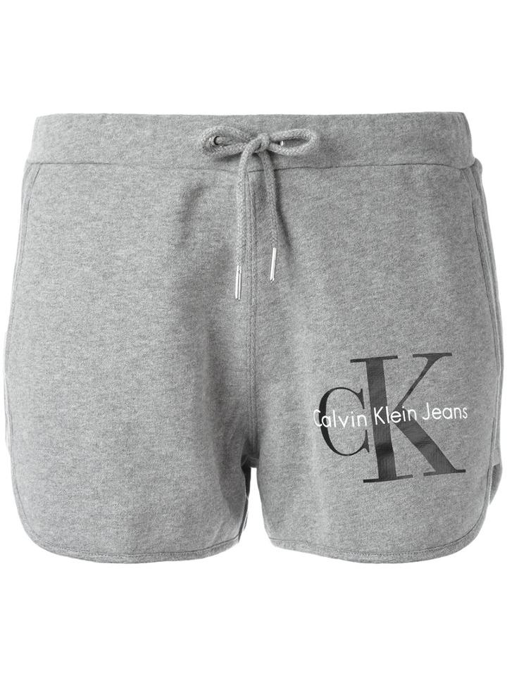 Calvin Klein Jeans - Logo Print Shorts - Women - Cotton - M, Women's, Grey, Cotton