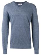 Brunello Cucinelli V Neck Sweatshirt, Men's, Size: 46, Blue, Cotton/linen/flax