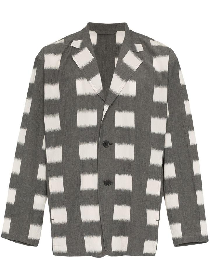 Issey Miyake Square Print Cotton Blazer - Grey