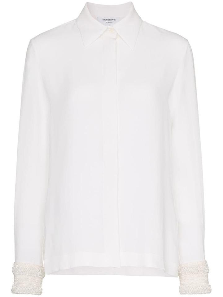 Thom Browne Pearl Embellished Silk Shirt - White