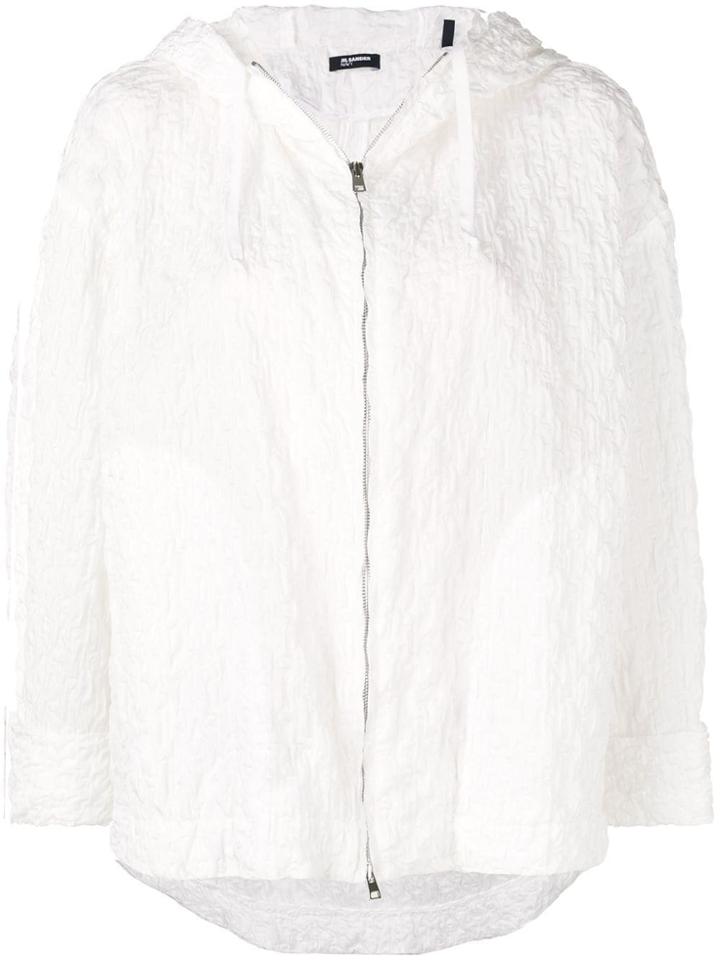Jil Sander Navy Plissé Zipped-up Jacket - White