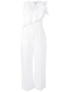 Msgm - V-neck Ruffle Jumpsuit - Women - Cotton - 44, White, Cotton