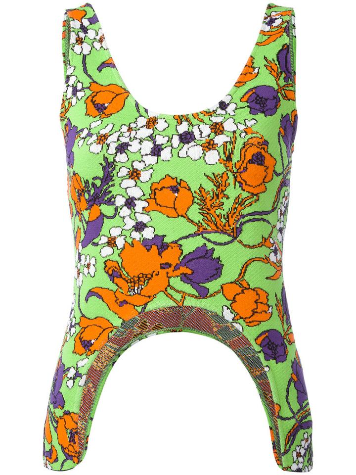 Balenciaga Floral Print Cropped Top, Women's, Size: 36, Green, Cotton/polyamide/spandex/elastane