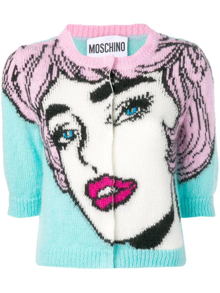 Moschino Face Pattern Cardigan - Blue