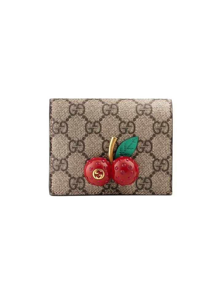 Gucci Gg Supreme Card Case With Cherries - Neutrals