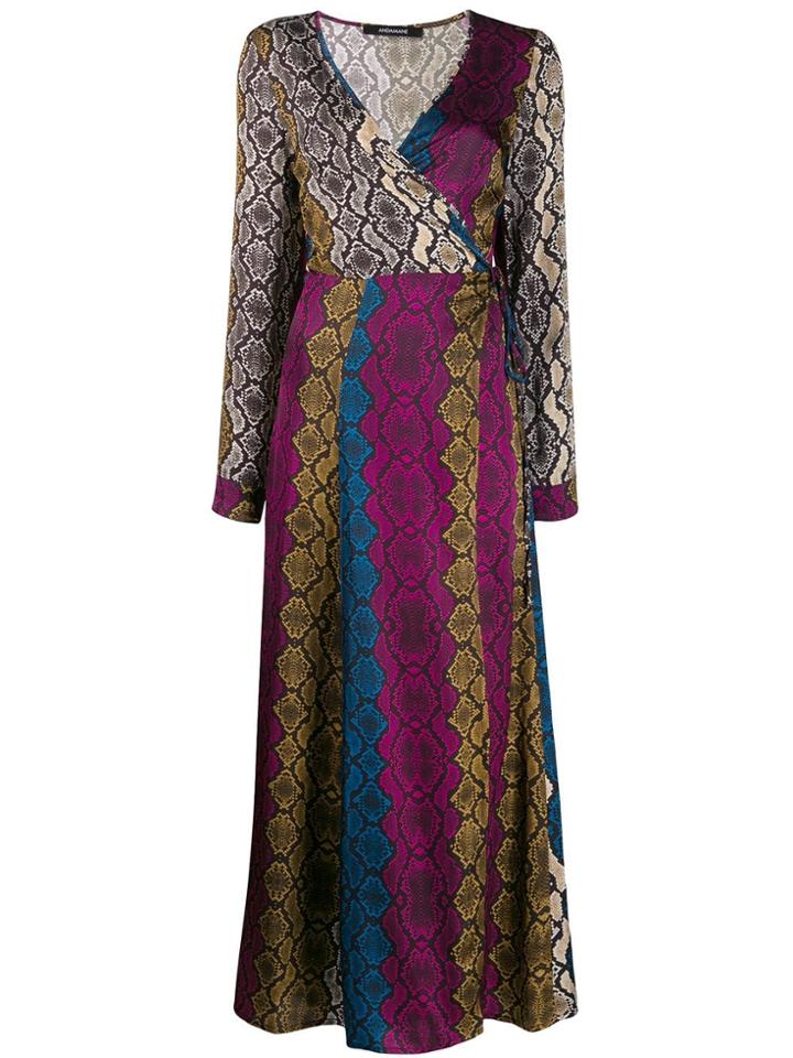 Andamane Snakeskin Print Wrap Dress - Black