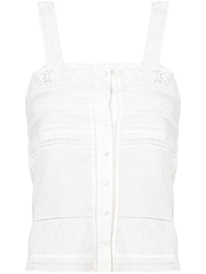Saint Laurent Broderie Anglaise Detail Tank Top - White