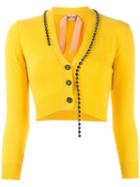 No21 Embellished Cropped Cardigan, Women's, Size: 42, Yellow/orange, Virgin Wool/cashmere/glass/metallic Fibre