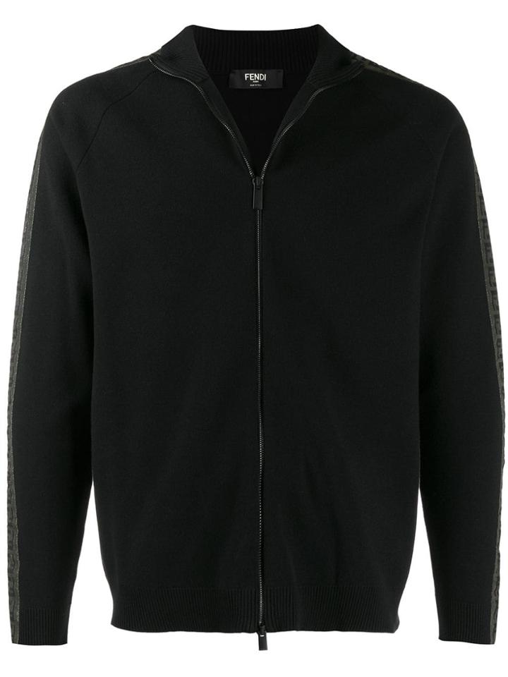 Fendi Logo-stripe Zipped Cardigan - Black