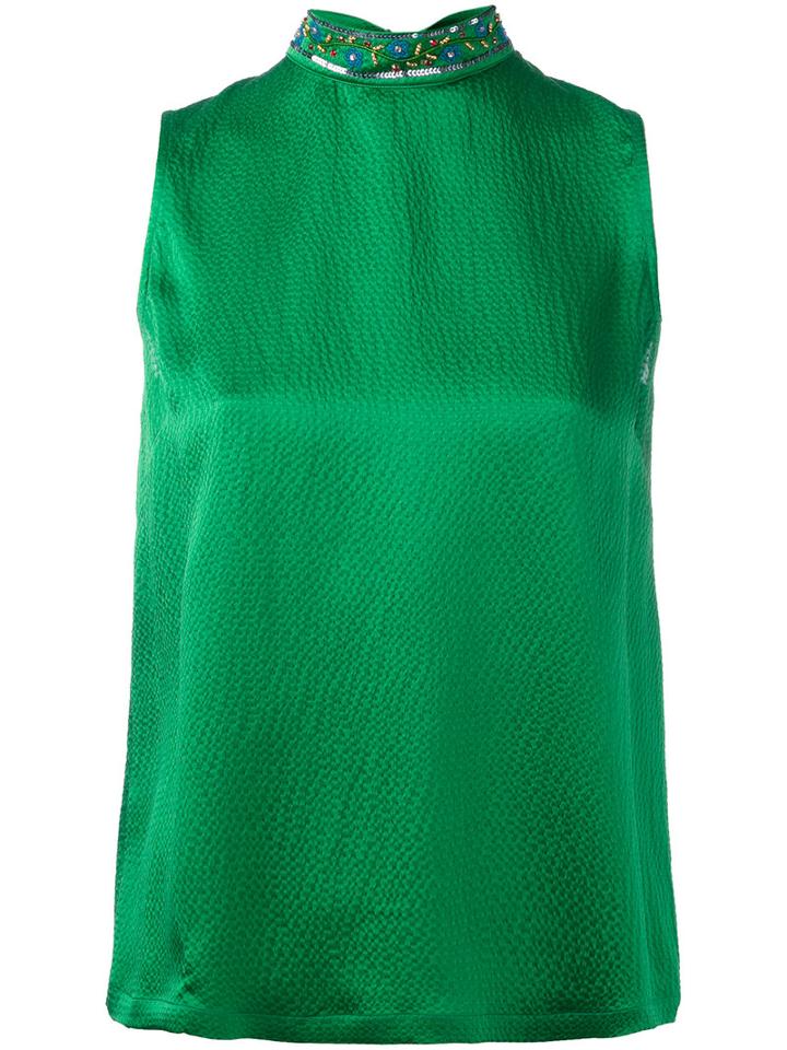 L'autre Chose - Embellished High Neck Sleeveless Top - Women - Silk/pvc/glass - 46, Green, Silk/pvc/glass