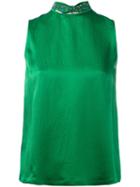 L'autre Chose - Embellished High Neck Sleeveless Top - Women - Silk/pvc/glass - 46, Green, Silk/pvc/glass