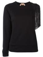 No21 Cut-out Fringed Sleeve Sweatshirt - Black