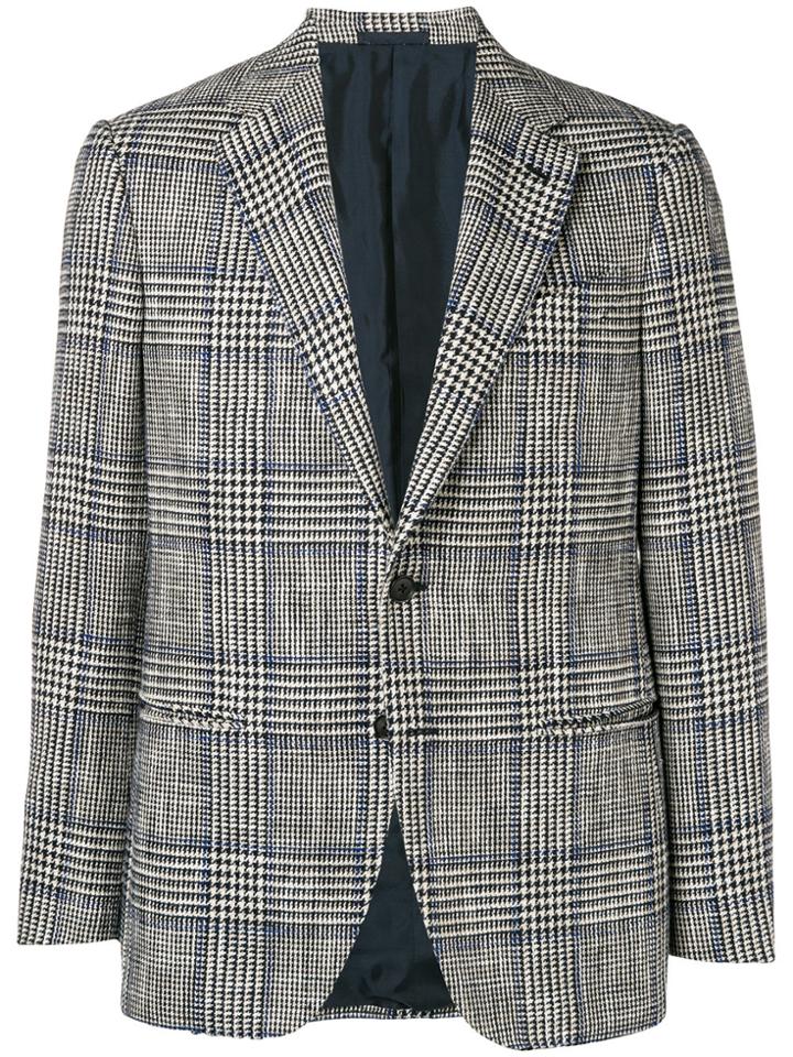 Caruso Houndstooth Check Jacket - Blue