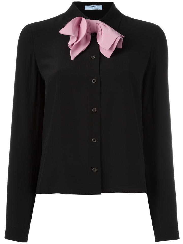 Prada Contrast Bow Shirt, Women's, Size: 44, Black, Silk