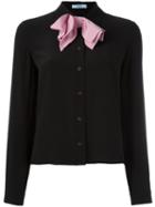 Prada Contrast Bow Shirt, Women's, Size: 44, Black, Silk