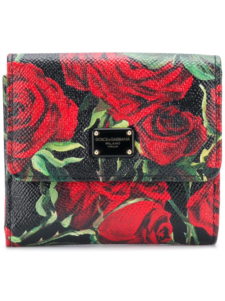 Dolce & Gabbana Small Rose Print Wallet - Black