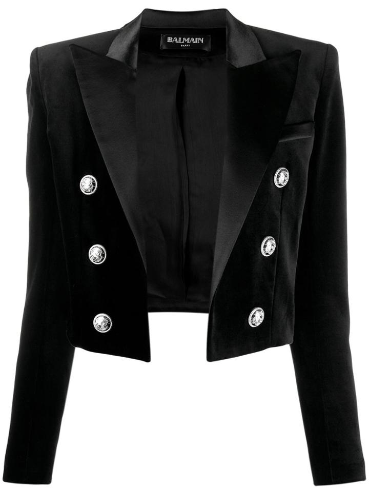 Balmain Velvet Cropped Blazer - Black