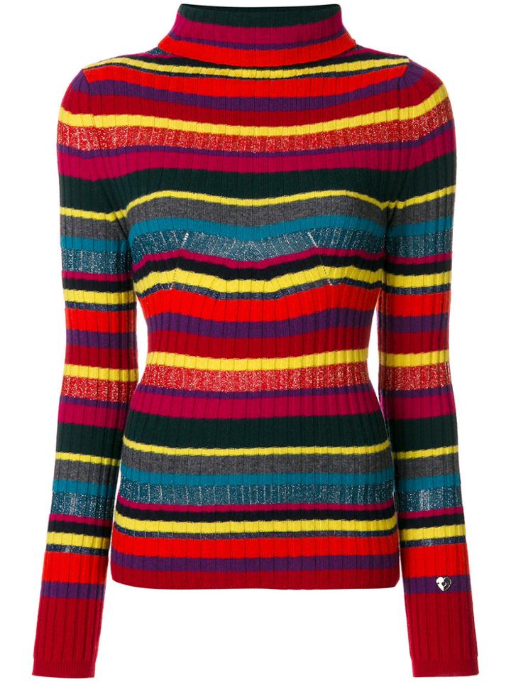Twin-set Striped Ribbed Roll Neck Jumper - Multicolour