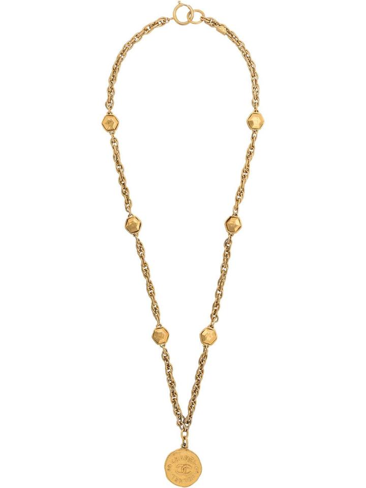Chanel Pre-owned Logo Medallion Long Necklace - Gold