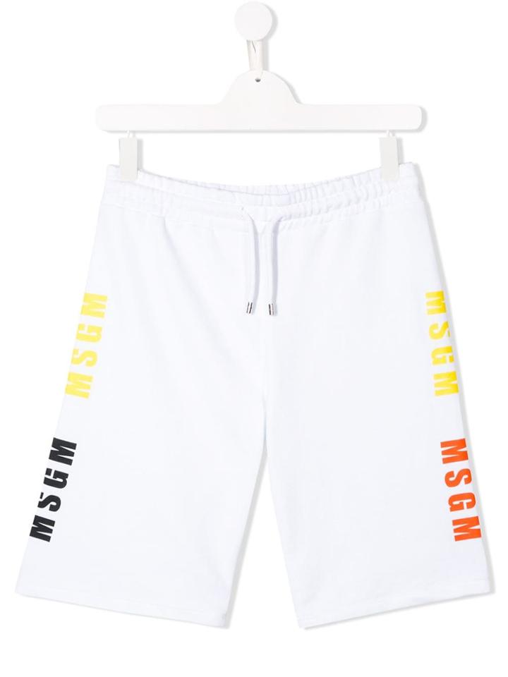 Msgm Kids Teen Logo Print Track Shorts - White