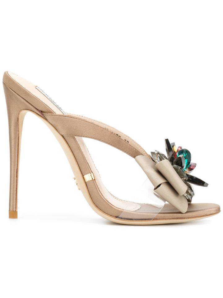 Gianni Renzi Floral Appliqué Open-toe Sandals - Nude & Neutrals
