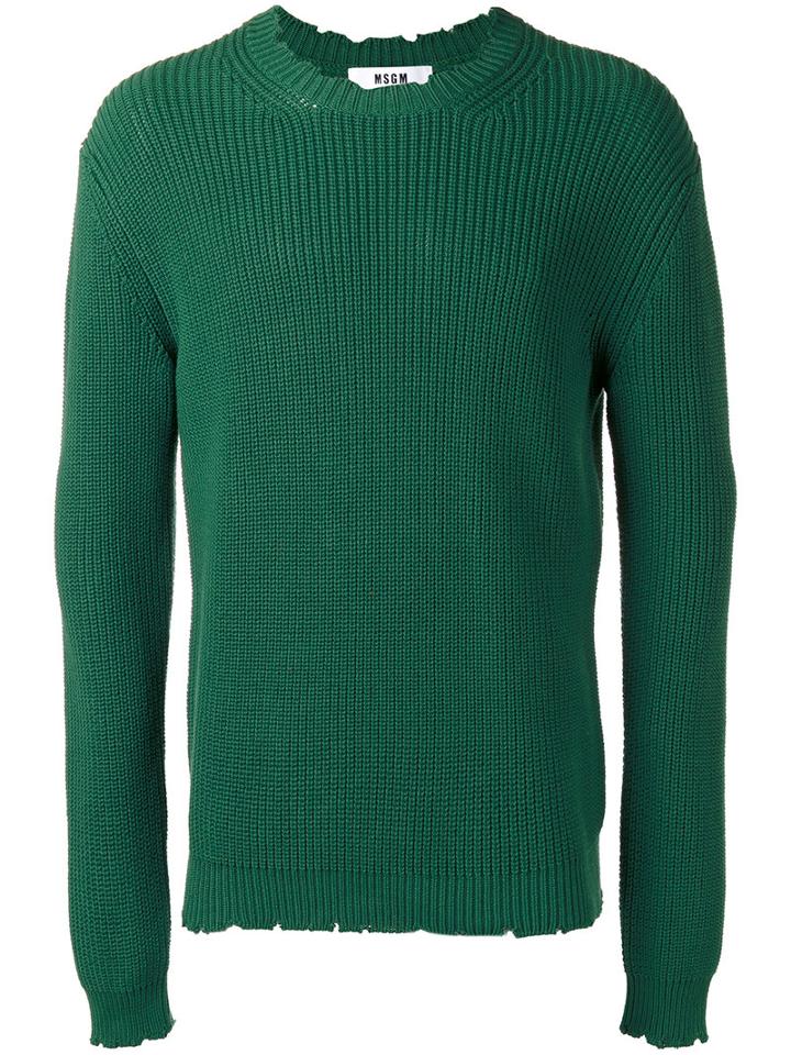 Msgm Ribbed Jumper, Men's, Size: Medium, Green, Cotton