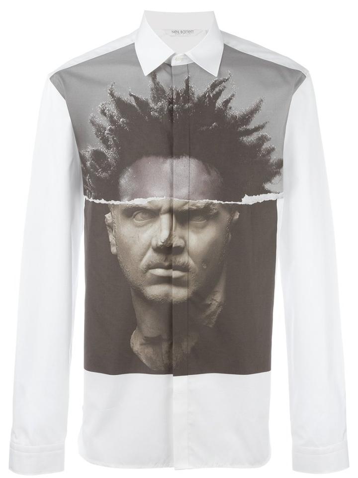 Neil Barrett Graphic Print Shirt, Men's, Size: 41, White, Cotton