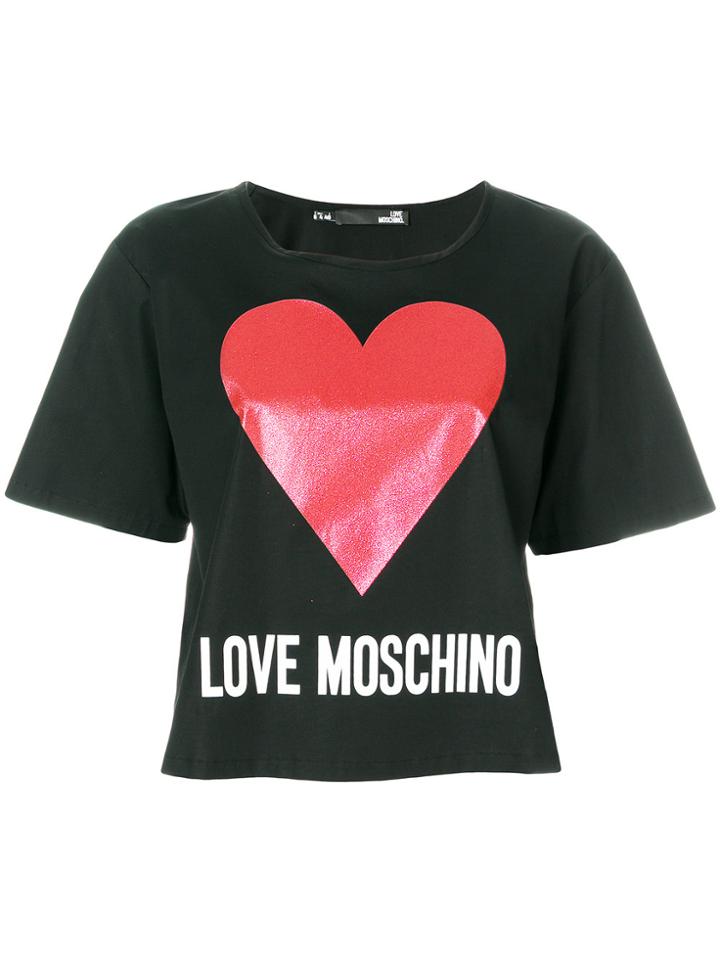Love Moschino Glitter Heart Cropped T-shirt - Black