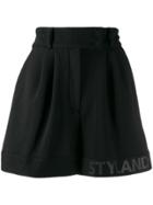 Styland Pleated Logo Lined Shorts - Black