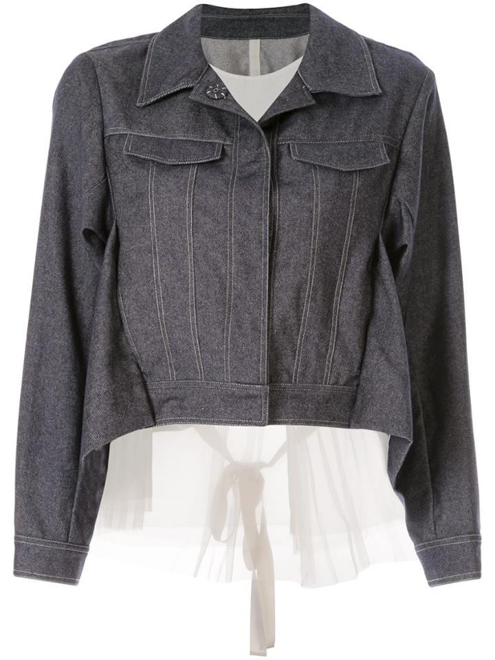Shanshan Ruan Organza-panelled Denim Jacket - Blue