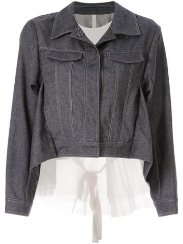 Shanshan Ruan Organza-panelled Denim Jacket - Blue