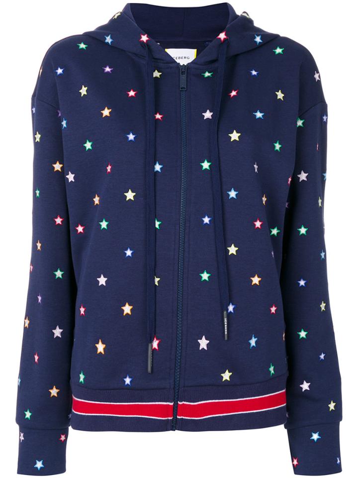 Iceberg Star Embroidered Zipped Hoodie - Blue