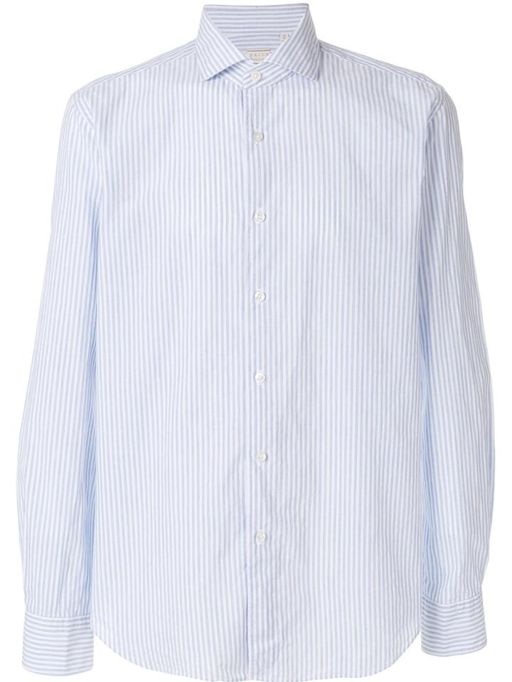 Xacus Striped Curved Hem Shirt - Blue