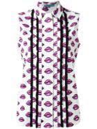Prada Lips Print Sleeveless Shirt, Women's, Size: 38, White, Cotton/spandex/elastane