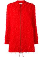 Giamba Fringed Detail Coat, Women's, Size: 42, Red, Polyamide/cupro/viscose/wool