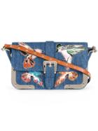 Red Valentino Embroidered Birds Shoulder Bag, Women's, Blue, Cotton