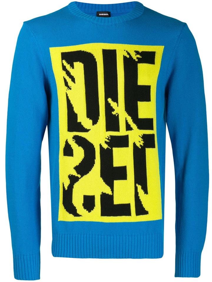 Diesel Colour Block Logo Knit Sweater - Blue