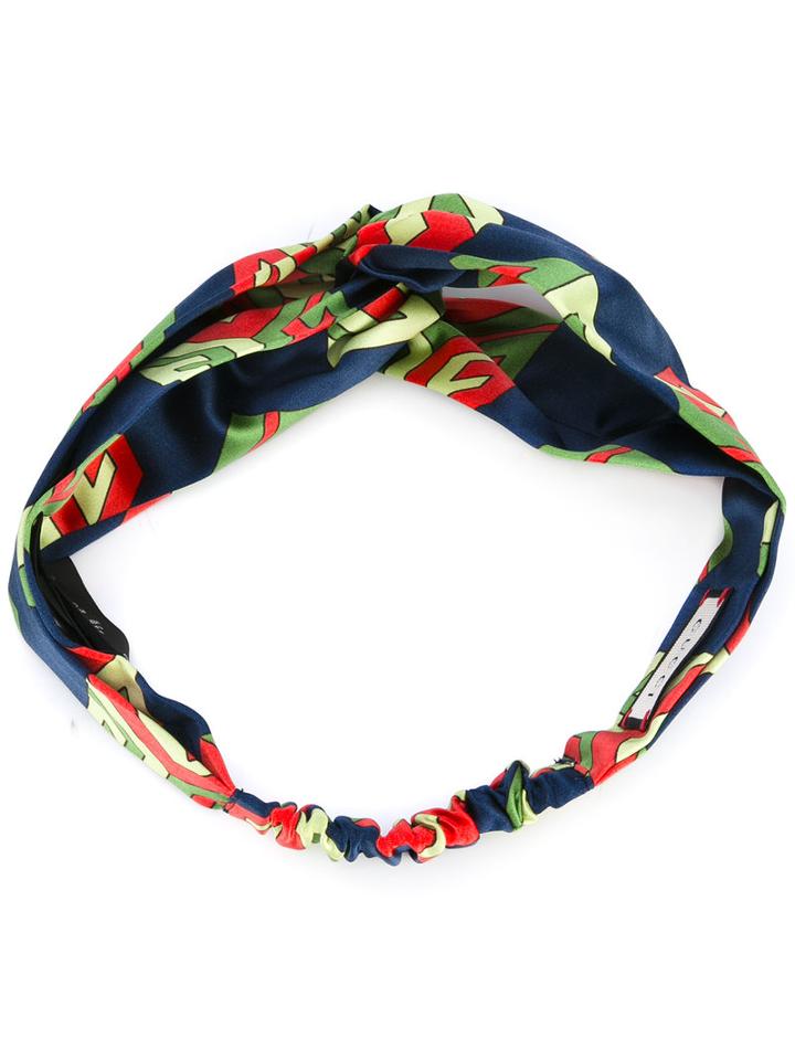 Gucci Gg Wallpaper Print Headband, Women's, Blue, Silk