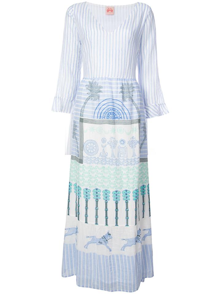 Le Sirenuse Contrast Panel Striped Maxi Dress - Blue