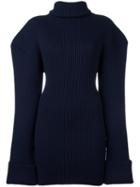 Jacquemus Structured Shoulder Knitted Dress, Women's, Size: 40, Blue, Wool