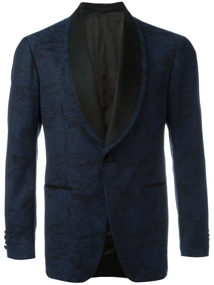 Gabriele Pasini Floral Embroidered Blazer, Men's, Size: 52, Blue, Cotton/spandex/elastane/viscose