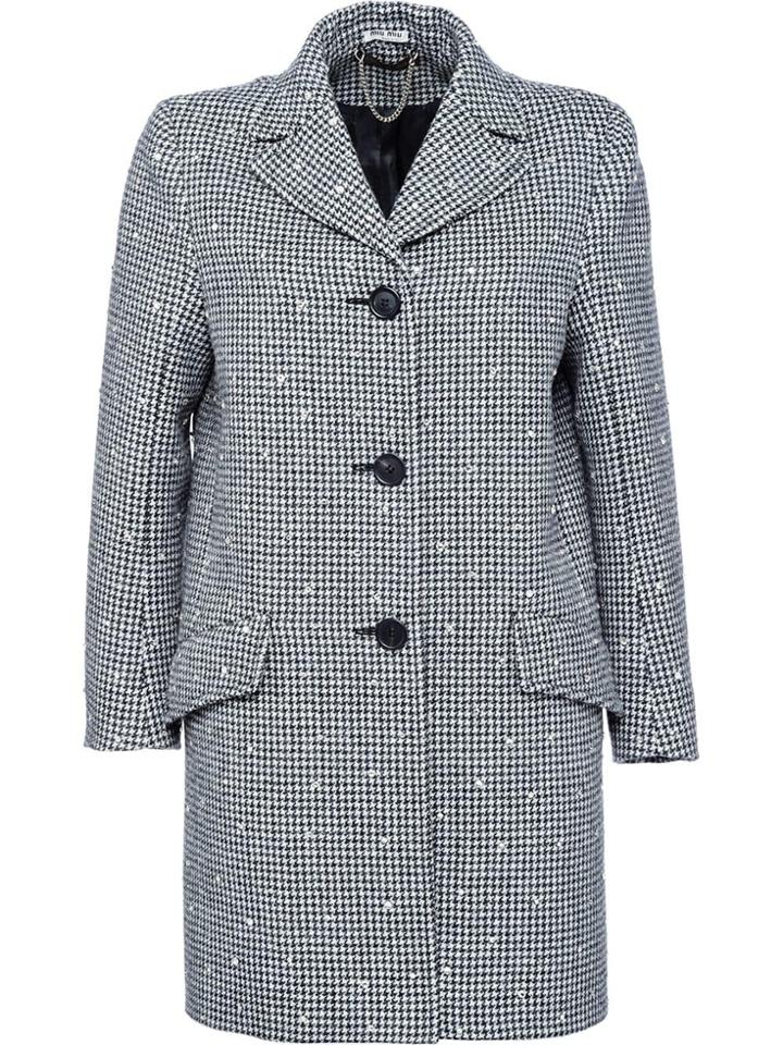 Miu Miu Embellished Houndstooth Coat - Grey
