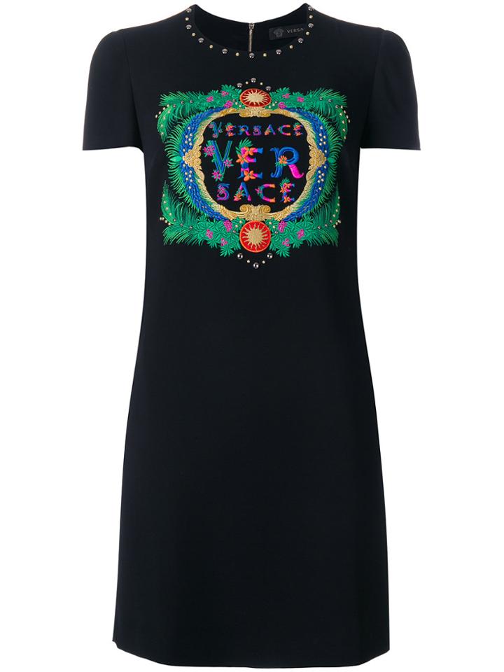 Versace Embroidered Logo Dress - Black